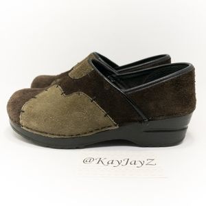 Dansko Suede Patchwork Leather Brown/Tan Clogs